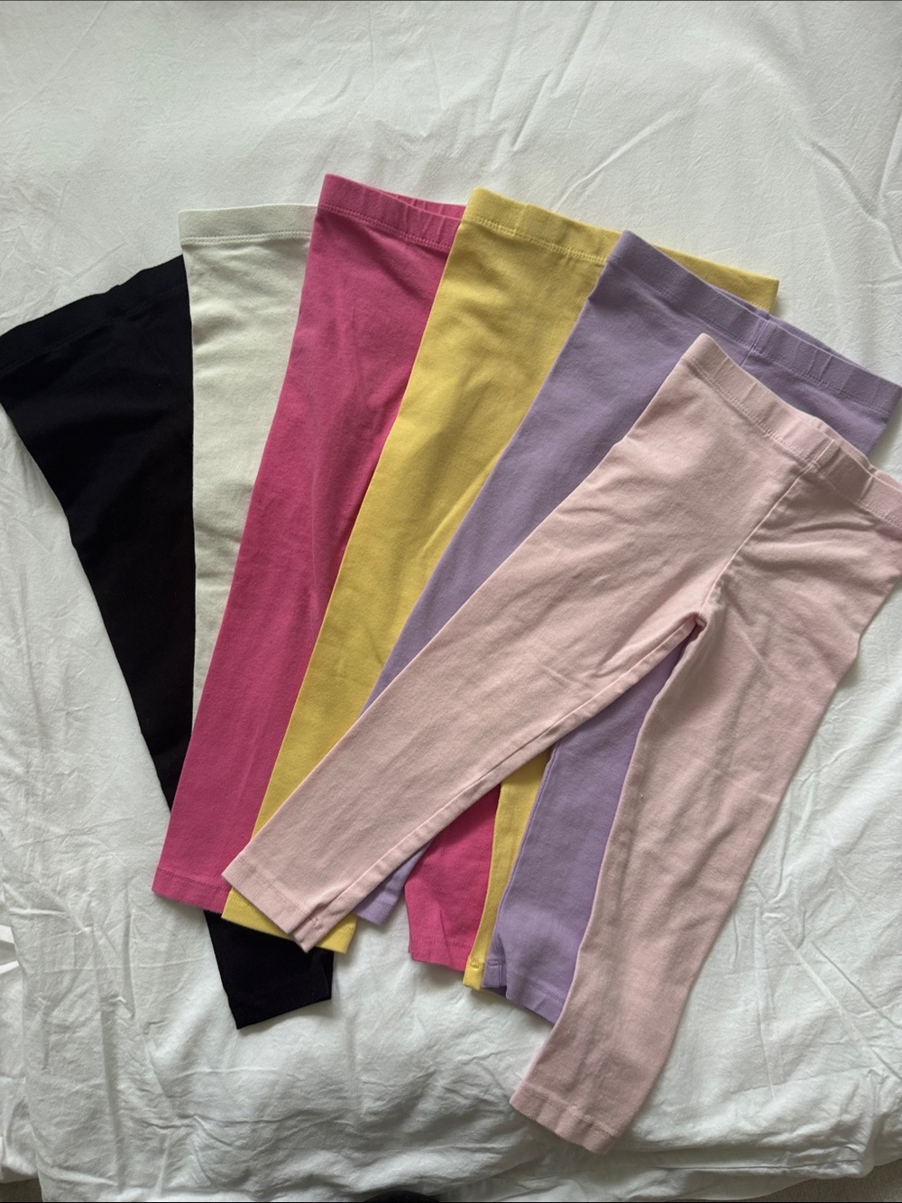 6 Kids Cotton Stretch Leggings - Pink, Lavender, Yellow, Fuchsia, Black, Cream